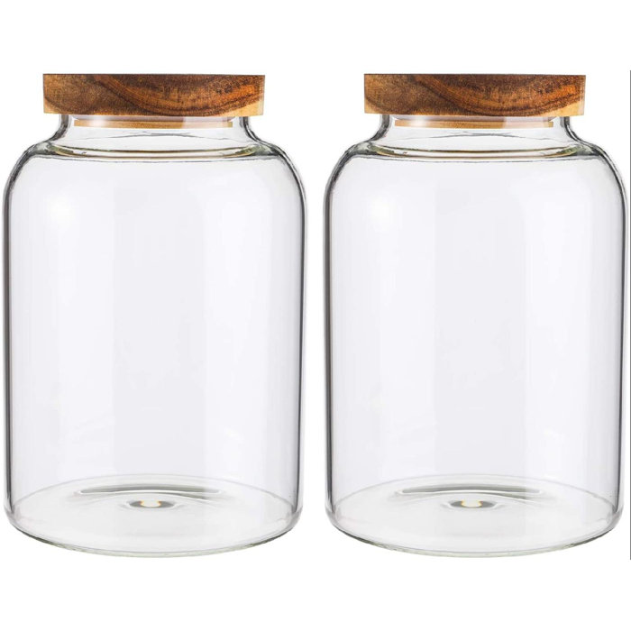 Prep & Savour 2 Pack Large Glass Food Storage Container With Airtight Wooden Lid, 66 FL OZ